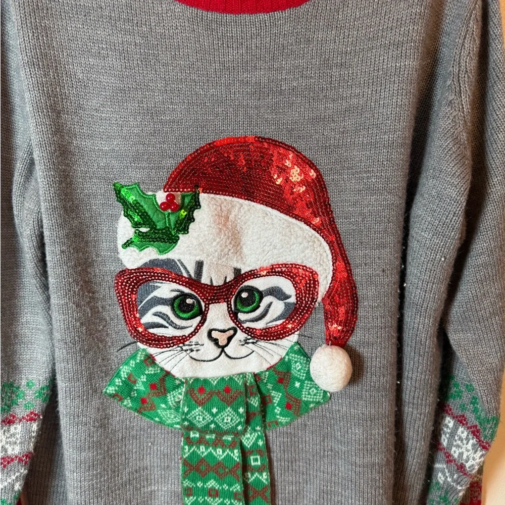 Holiday Time Gray‎ Festive Cat Sweater
